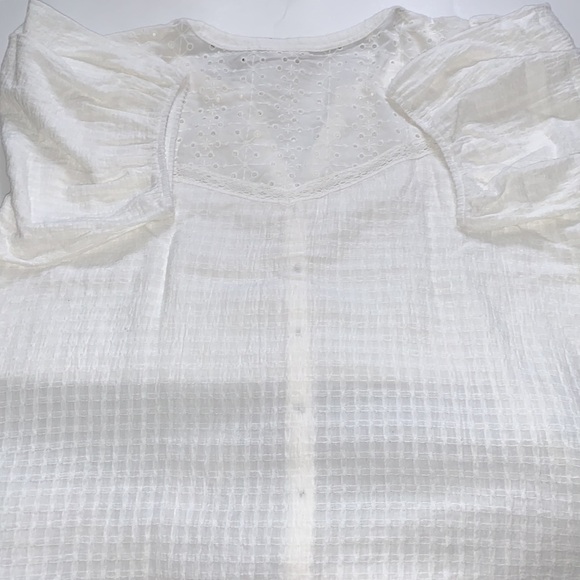 Knox Rose Plus Size Eyelet Textured Button Down Short Sleeve Blouse- White - Picture 4 of 13